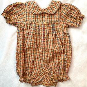 Vintage Samara Baby Girl Bubble Romper 24M One Pc Plaid Collar yellow blue red